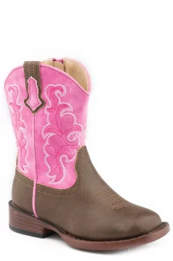 Roper Girls Toddlers Brown/Pink Faux Leather Blaze Cowboy Boots