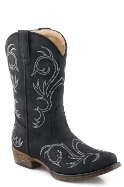 Roper Boys Kids Black Faux Leather Riley Cowboy Boots