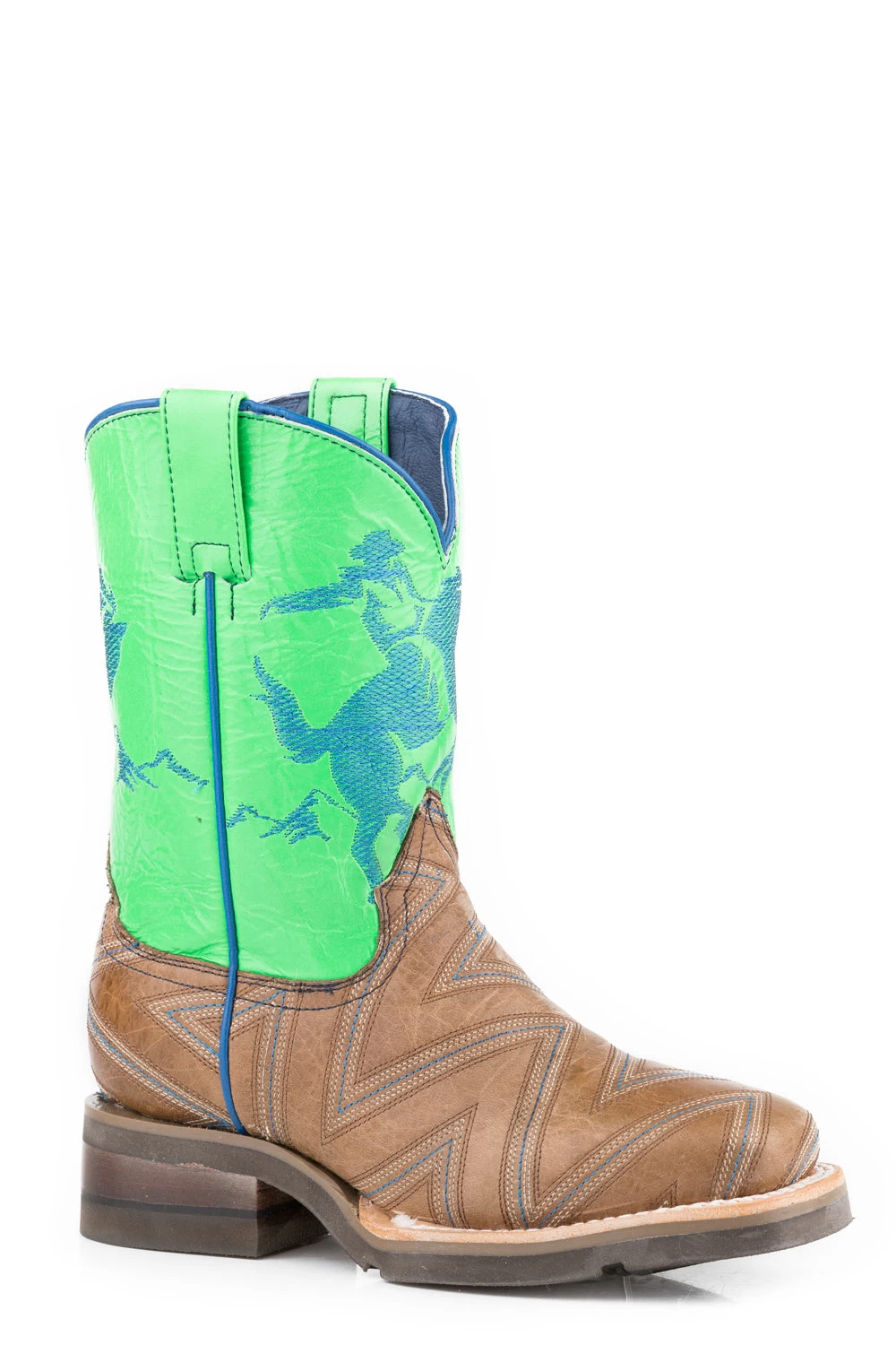 Roper Kids Boys Green/Tan Leather Arlo Jr 8In Cowboy Boots 1 Roper Kids Boys Green/Tan Leather Arlo Jr 8In Cowboy Boots