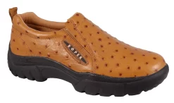 Roper Mens Performance Sport Slip-Ons Tan Faux Ostrich Leather Loafer Shoes