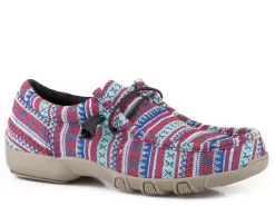 Roper Womens Blue Canvas Chillin Aztec Oxford Shoes