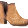 Roper Womens Tan Leather Rowdy Open Bootie Cowboy Boots