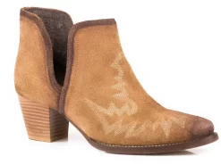 Roper Womens Tan Leather Rowdy Open Bootie Cowboy Boots