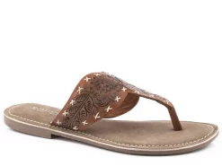 Roper Womens Tan Leather Juliet Handtooled Sandal Shoes