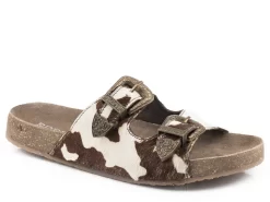 Roper Womens Brown Leather Desiree Slides Hair Sandal Shoes