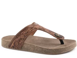 Roper Womens Brown/Tan Leather Miranda T-Strap Sandal Shoes