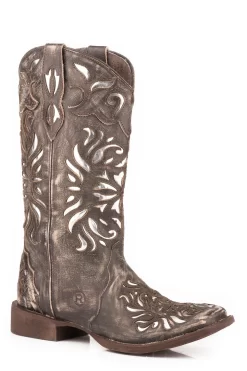 Roper Womens Brown Leather Belle II Sanded Cowboy Boots