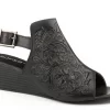 Roper Womens Black Leather Rowan Wedge Sandal Shoes