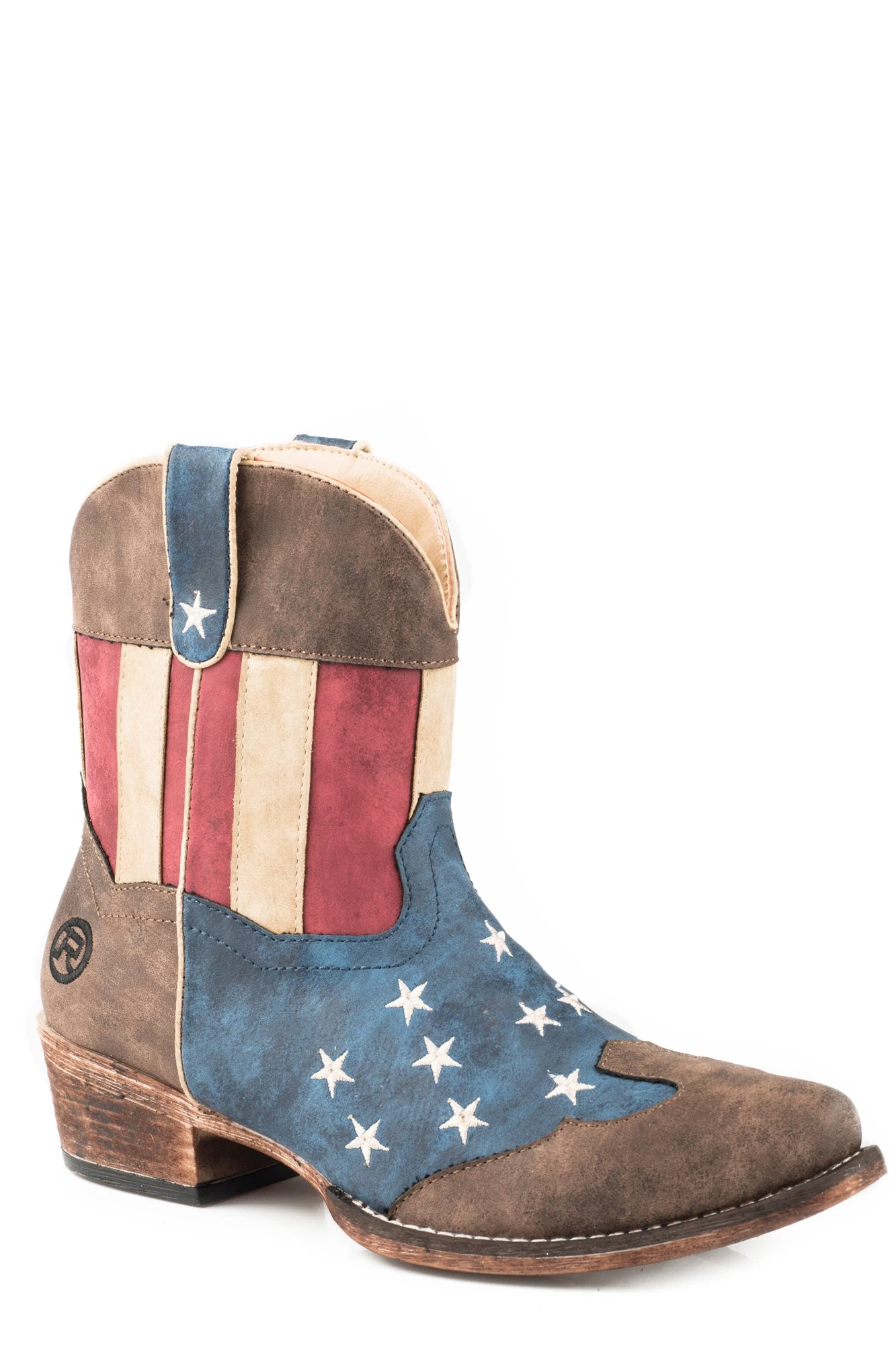 Roper Womens Blue/Brown Faux Leather Stars And Stripes Cowboy Boots 1 Roper Womens Blue/Brown Faux Leather Stars And Stripes Cowboy Boots