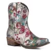 Roper Womens Grey Faux Leather Ingrid Metallic Floral Cowboy Boots