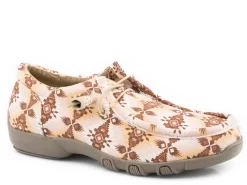 Roper Womens Tan Fabric Chillin Aztec Loafer Shoes