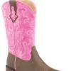 Roper Girls Youth Brown/Pink Faux Leather Blaze Cowboy Boots