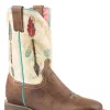 Roper Boys Youth Tan Leather Arrow Feather Geo Cowboy Boots