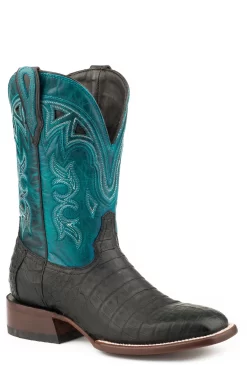 Stetson Womens Black/Turquoise Caiman Lovington Cowboy Boots
