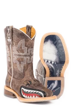 Tin Haul Boys Toddler Tan Leather Sharky Man Eater Cowboy Boots