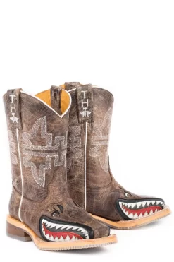 Tin Haul Boys Toddler Tan Leather Sharky Man Eater Cowboy Boots -Fashion Footwear Shop 1401800070712c