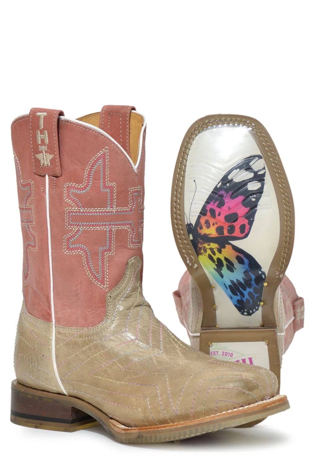 Tin Haul Girls Kids Tan/Pink Leather Rainbow Star Cowboy Boots 1 Tin Haul Girls Kids Tan/Pink Leather Rainbow Star Cowboy Boots