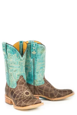 Tin Haul Womens Blue/Brown Leather Dreamcatcher Cowboy Boots -Fashion Footwear Shop 1402100071296c