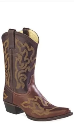 Old West Brown Womens Leather 10in Pointed Toe Cowboy Western Boots