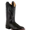 Old West Black Womens Leather 11in Scallop Cowboy Boots