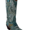 Ferrini Ladies Turquoise Southern Charm Leather V-Toe Cowboy Boots 6B