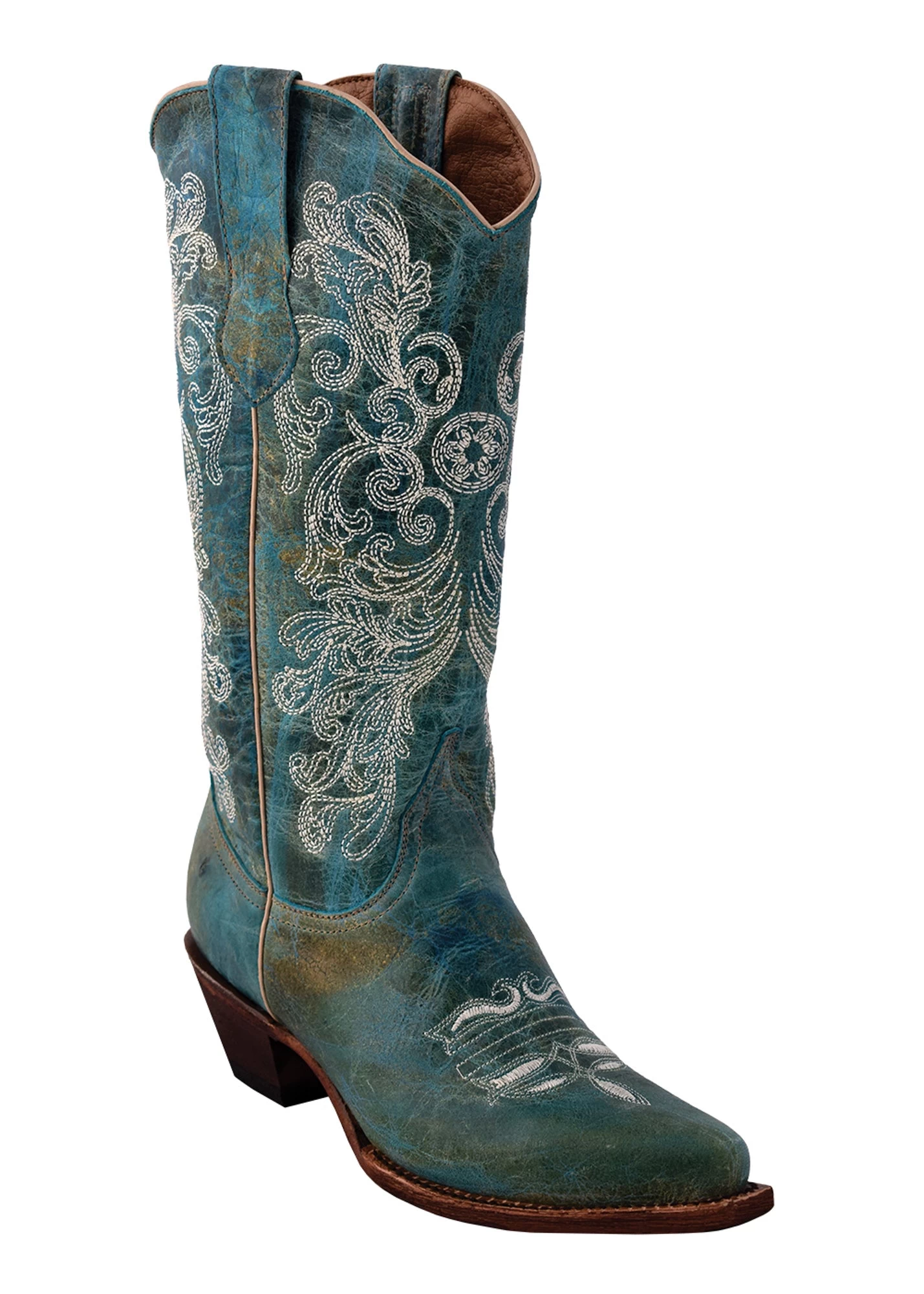 Ferrini Ladies Turquoise Southern Charm Leather V-Toe Cowboy Boots 6B 1 Ferrini Ladies Turquoise Southern Charm Leather V-Toe Cowboy Boots 6B