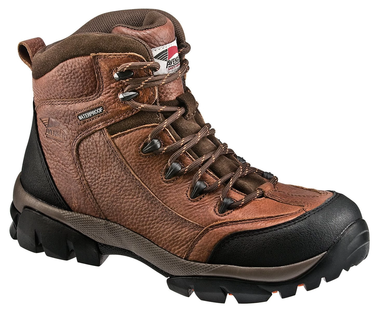 Avenger Mens Composite Toe EH Waterproof Hiker M Brown Leather Boots
