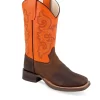 Old West Orange/Brown Kids Boys Leather Western Cowboy Boots