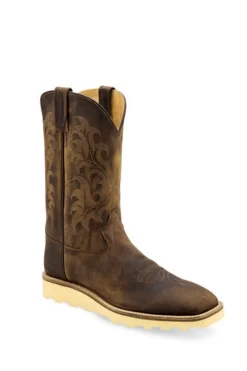 Old West Brown Mens Leather 9in Cowboy Boots