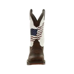 Durango Mens Bay Brown/White Leather Rebel USA Flag Cowboy Boots -Fashion Footwear Shop DDB0312 front