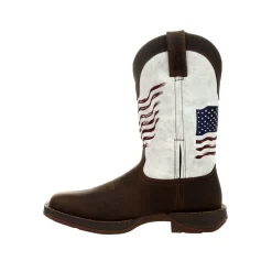 Durango Mens Bay Brown/White Leather Rebel USA Flag Cowboy Boots -Fashion Footwear Shop DDB0312 instep profile