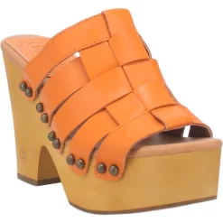 Dingo Womens Dagwood Orange Leather Studs Sandals Shoes