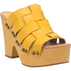 Dingo Womens Dagwood Yellow Leather Studs Sandals Shoes