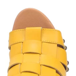 Dingo Womens Dagwood Yellow Leather Studs Sandals Shoes -Fashion Footwear Shop DI853 Yellow 6