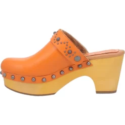 Dingo Womens Deadwood Orange Leather Studs Clogs Shoes -Fashion Footwear Shop DI917 Orange 3