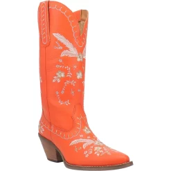 Dingo Womens Full Bloom Cowboy Boots Leather Orange