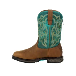 Georgia Womens Brown/Green Leather Carbo-Tec ST WP Cowboy Boots -Fashion Footwear Shop GB00386 instep profile