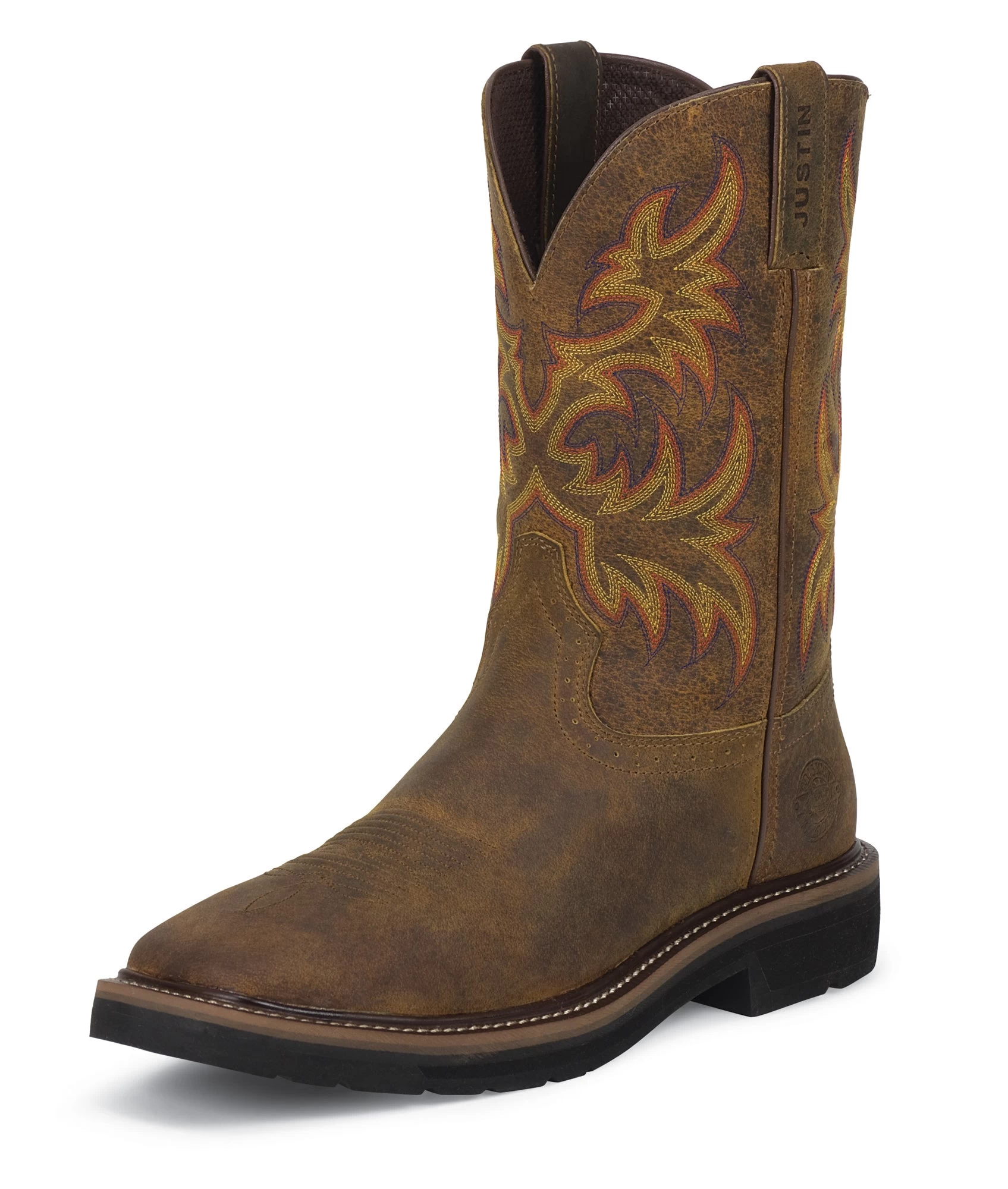 Justin Mens Tan Rugged Leather Work Boots 11in Stampede Pull-On 1 Justin Mens Tan Rugged Leather Work Boots 11in Stampede Pull-On