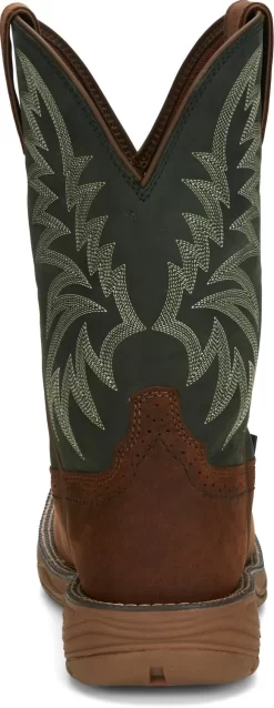 Justin 11in Mens Forest Green Rush Leather Cowboy Boots -Fashion Footwear Shop JST 006 SE7401