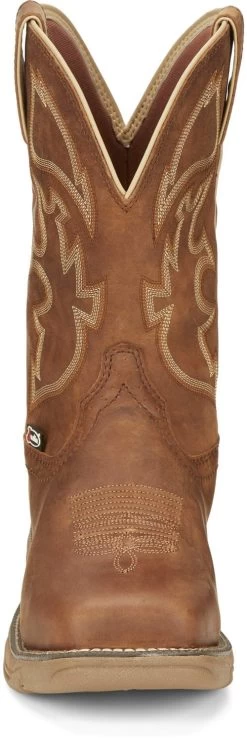 Justin 11in ST Mens Saddle Tan Rush Leather Work Boots -Fashion Footwear Shop JST 008 SE4340