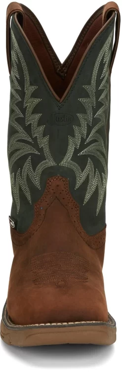 Justin 11in Mens Forest Green Rush Leather Cowboy Boots -Fashion Footwear Shop JST 008 SE7401