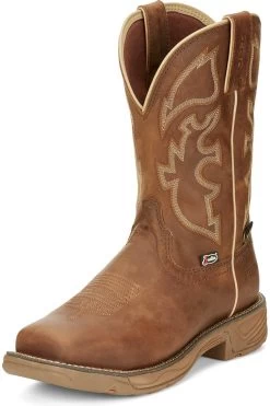 Justin 11in ST Mens Saddle Tan Rush Leather Work Boots -Fashion Footwear Shop JST 010 SE4340