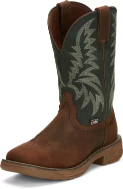 Justin 11in Mens Forest Green Rush Leather Cowboy Boots -Fashion Footwear Shop JST 023 SE7401