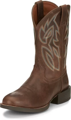 Justin 11in Mens Pecan Rendon Leather Cowboy Boots -Fashion Footwear Shop JST 023 SE7530