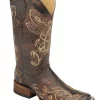 Corral Boots Corral Ladies Embroidery Antique Brass Cowhide Leather Cowgirl Boots
