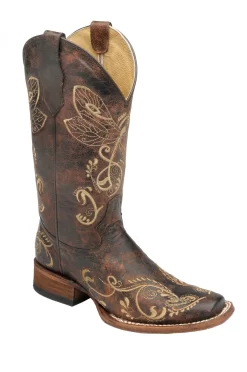 Corral Boots Corral Ladies Embroidery Antique Brass Cowhide Leather Cowgirl Boots