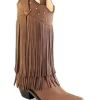 Old West Tan Womens Leather 12in Fringe Fashion Boots