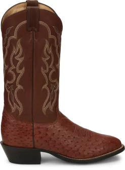 Tony Lama 13in R Toe Mens Cognac Smooth Quill Ostrich Cowboy Boots -Fashion Footwear Shop TNL 004 O6081