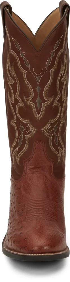 Tony Lama 13in R Toe Mens Cognac Smooth Quill Ostrich Cowboy Boots -Fashion Footwear Shop TNL 008 O6081