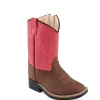 Old West Brown/Pink Toddler Girls Faux Leather Cowboy Boots